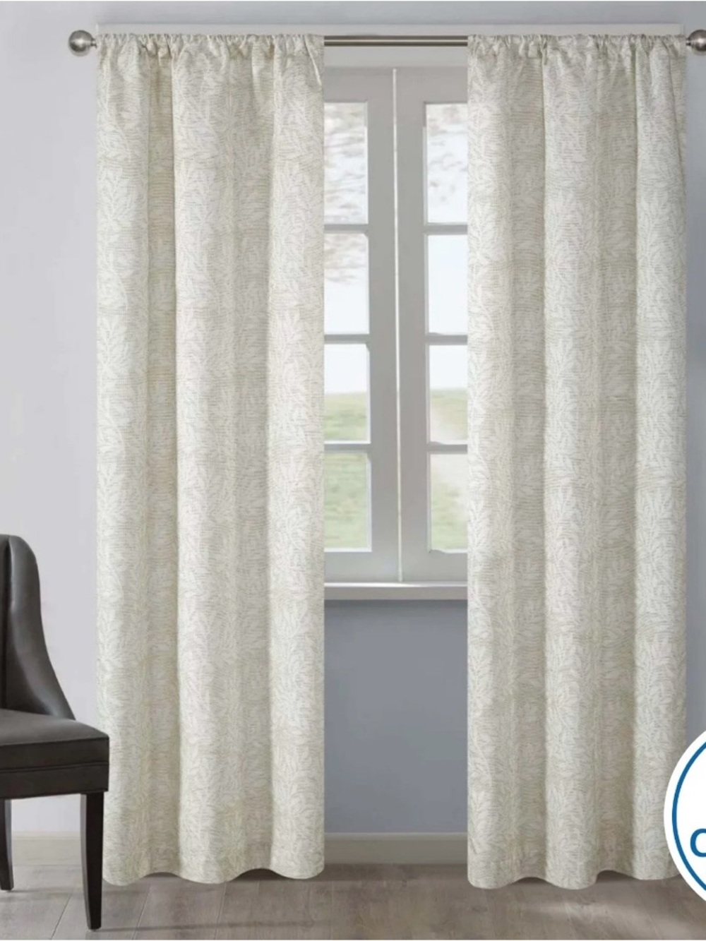 Textured Leaf-Print Curtain Panel in Cream